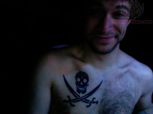 Men With Jolly Roger Tattoo On Chest